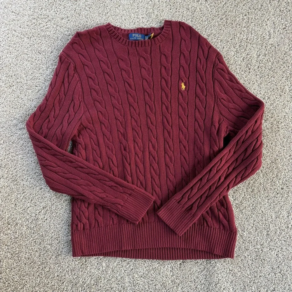 Polo Ralph Lauren Sweater Mens XL Red Cable Knit Crewneck Pullover Logo Casual